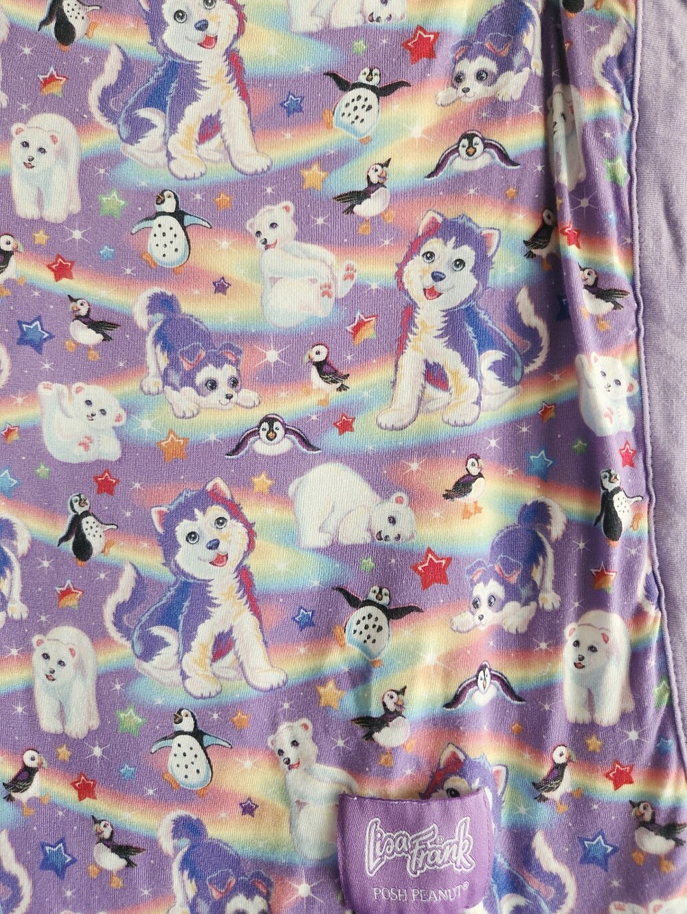 Posh Peanut x Lisa Frank Tikanni Husky Polar Bear Swaddle Blanket Reversible - Picture 2 of 5